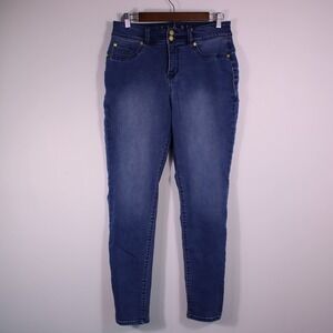 IMAN Jeans Womens Sz 10 Blue Faded Skinny Double Button‎ Stretch, Fits 28x29